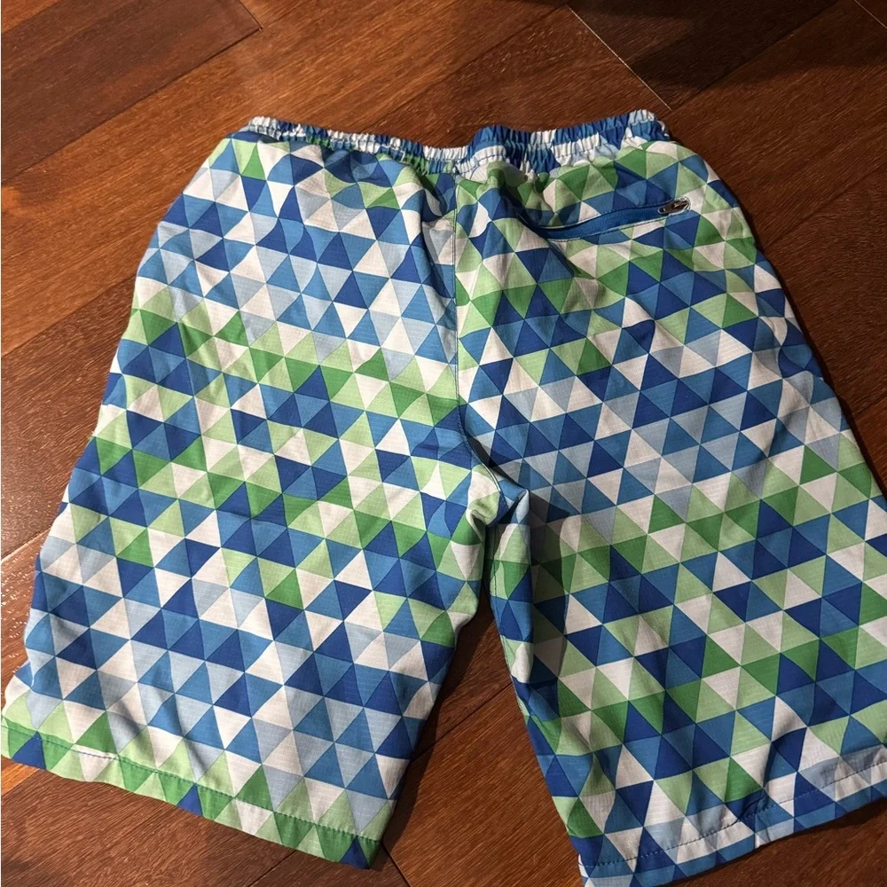 Eddie Bauer Blue & Green Triangle Swim Trunks